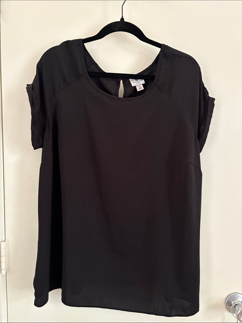 Worthington Women’s Black Sheer Short-Sleeve Blouse